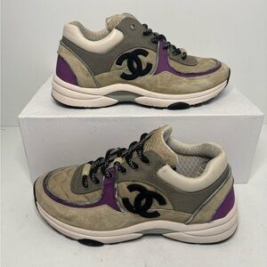 Chanel 21B Beige Purple Black White  Trainer Sneaker Women’s Size 9.5/39.5
